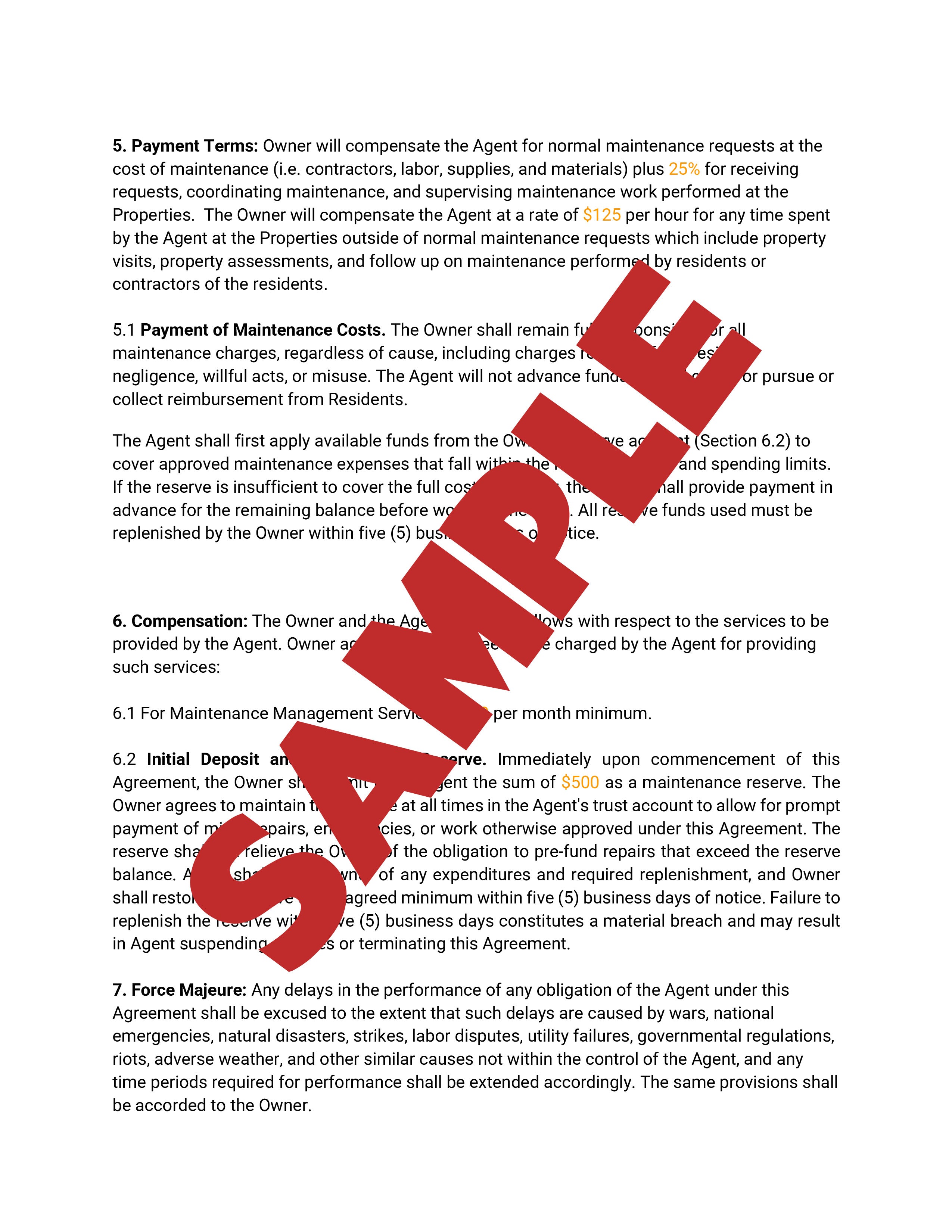 Management Agreement (Maintenance Only)