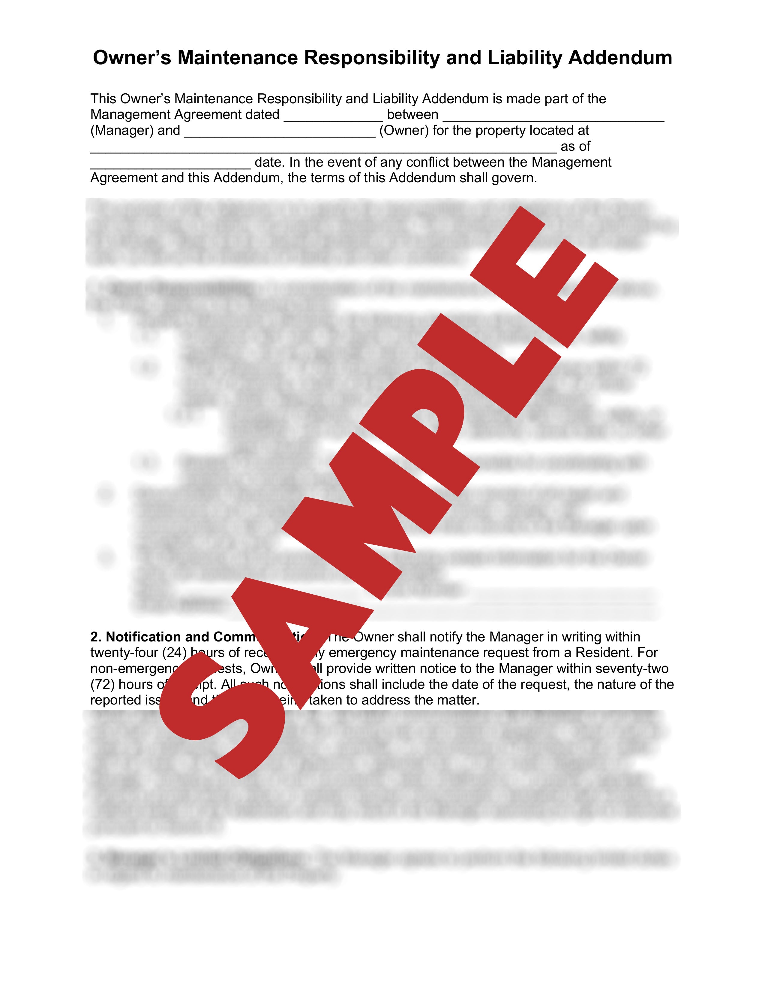 Owners Maintenance Responsibility and Liability Addendum