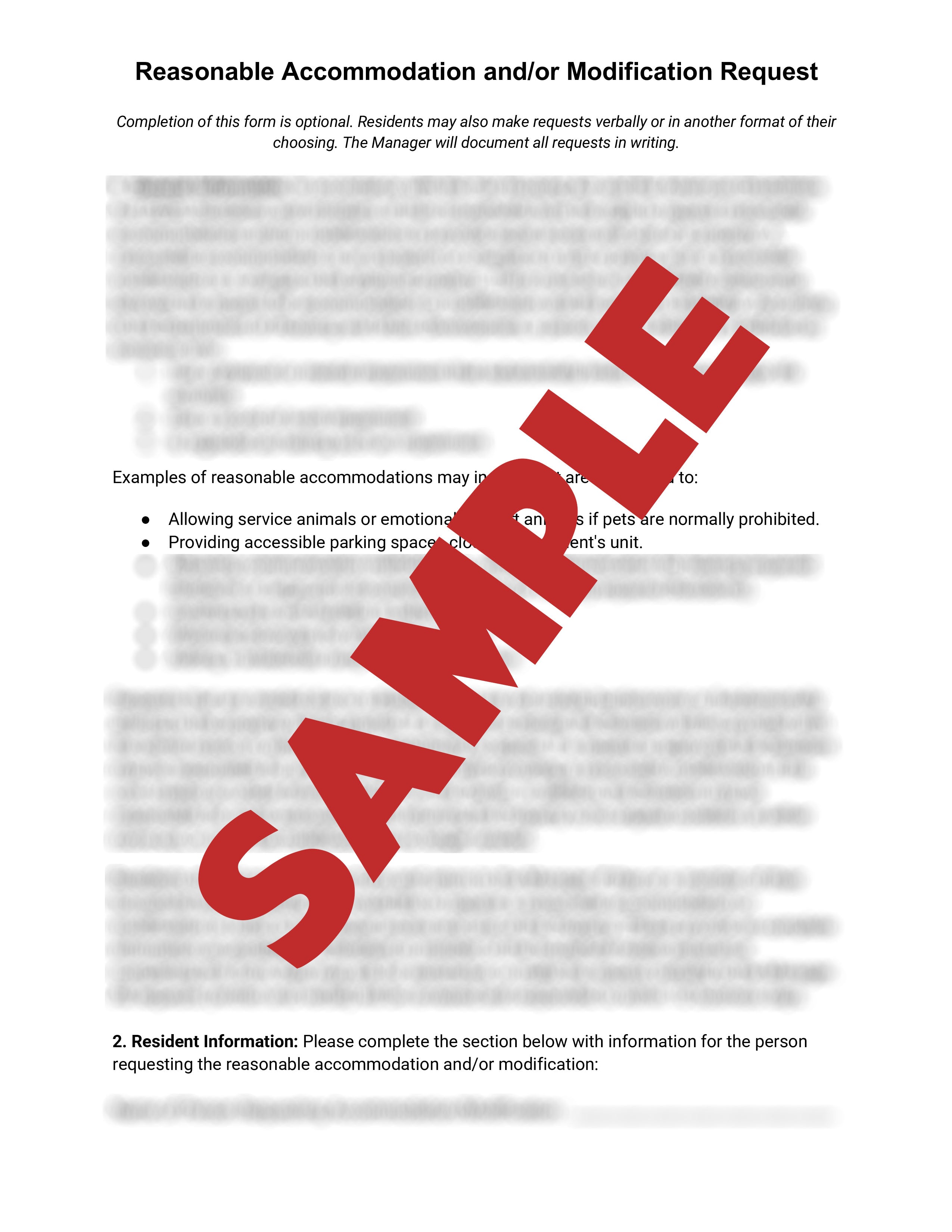 Reasonable Accommodation and (or) Modification Request Form
