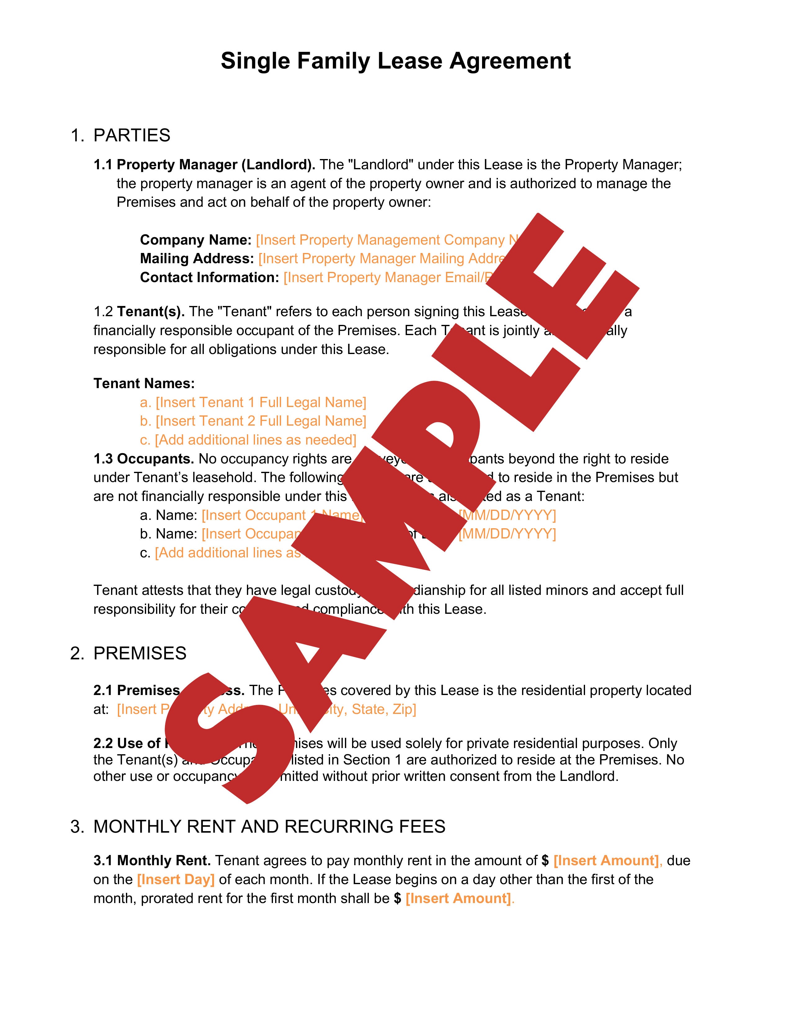 Single Family Lease Agreement